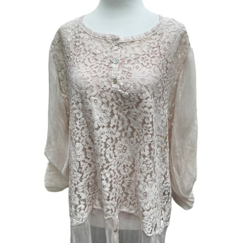 LLOQUENT Italian Lace Long Sleeve Blouse